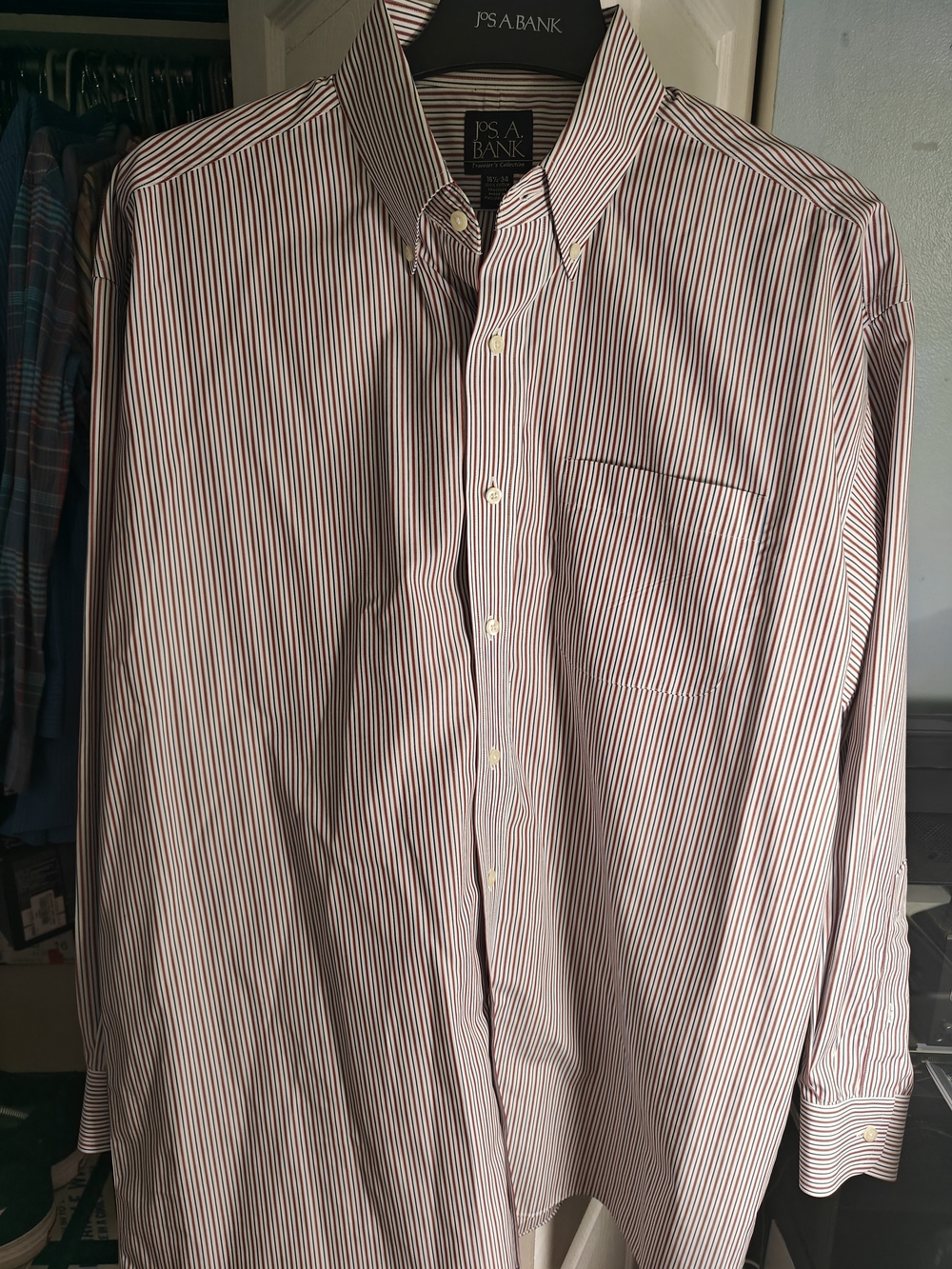 Jos. A. Bank Men's Red and White Striped Button-Down Dress Shirt